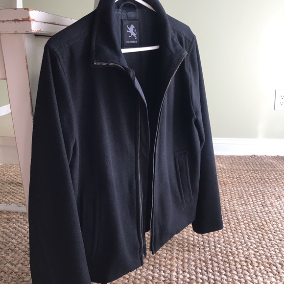 Express Full Zip Lined Wool Blend Moto or Collarless Bomber Jacket Coat - Picture 7 of 16
